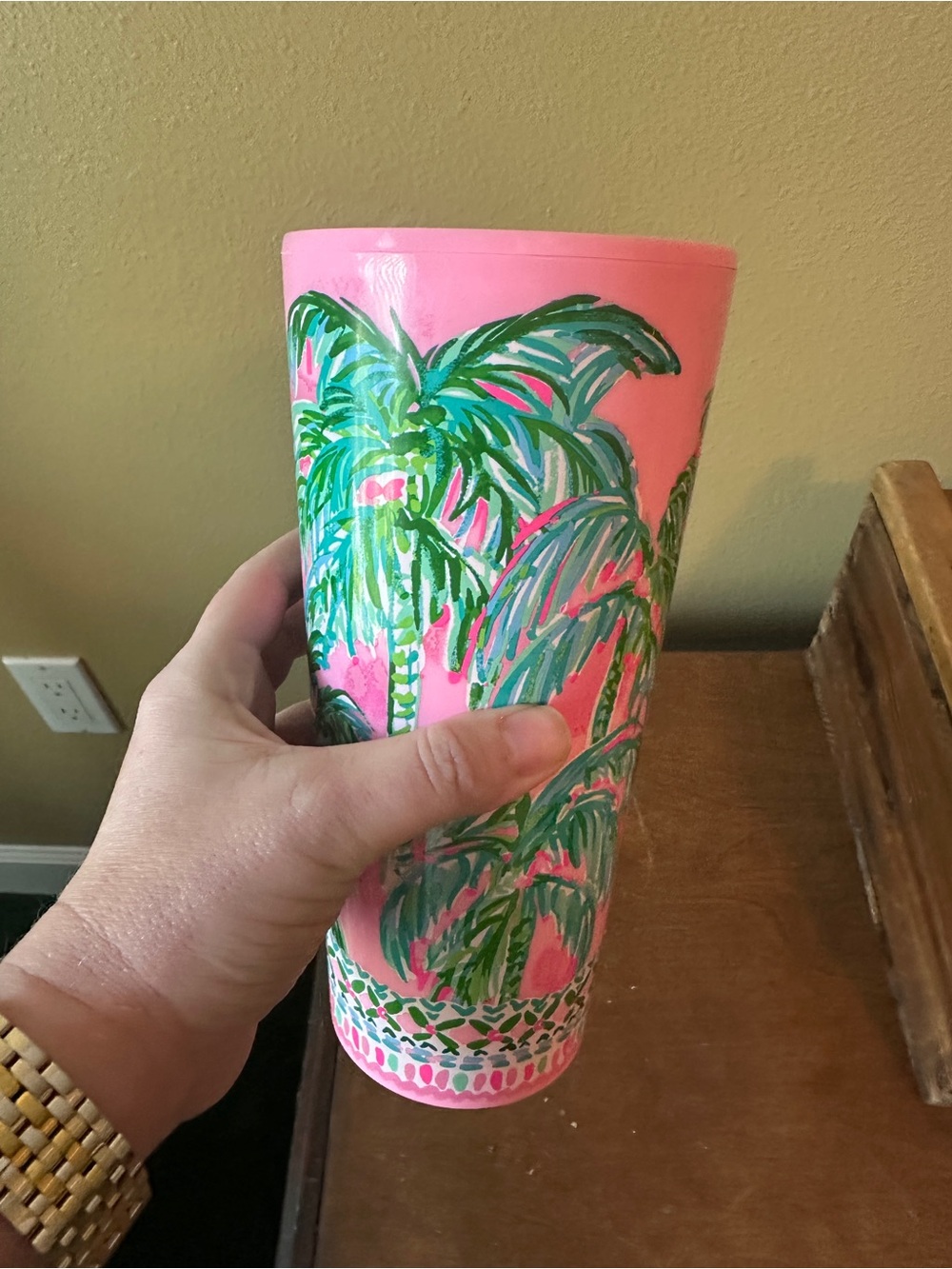 Lilly Pulitzer Pink Palm Patterned Tumbler